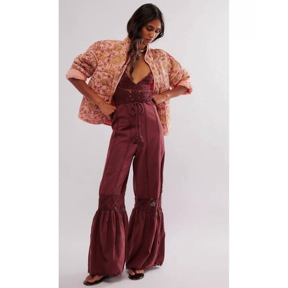 Free People Freya Crochet One Piece Jumpsuit in Brown XL NWT - Picture 5 of 11